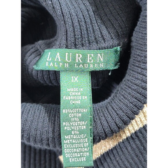 LSG Women's 1X Ralph Lauren Black & Gold Ribbed Turtleneck Sweater Pullover EUC - Picture 7 of 10